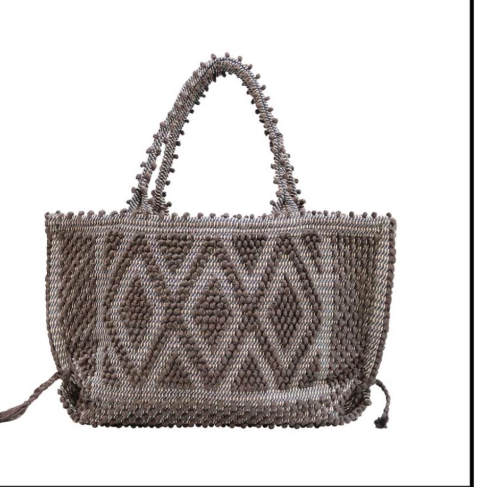 ANTONELLO TEDDE CAPRICCIOLI MED_Rombi. Brown Linen tote hand-stitched